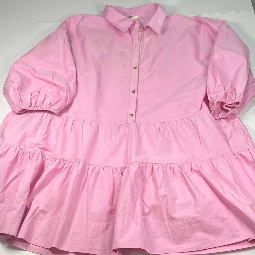 Free People Chic Light Pink Button-Up Babydoll Dress Sz L